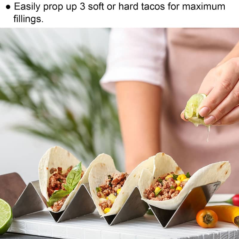 2pcs Stainless Steel Taco Holder with Handle Taco Rack Serving Tray