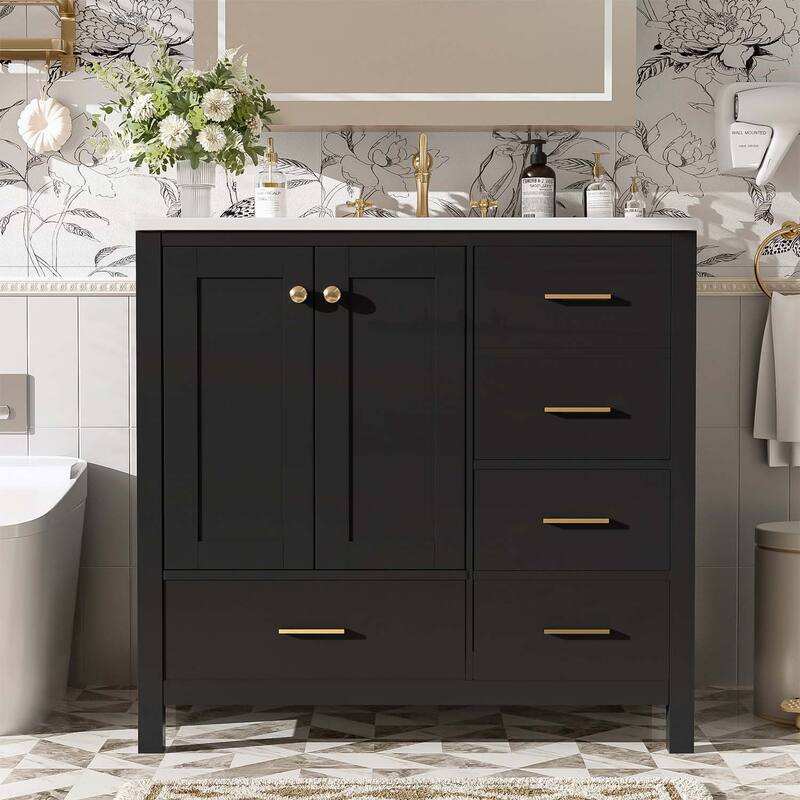 36'' Bathroom Vanity with Ceramic Sink Combo - Black