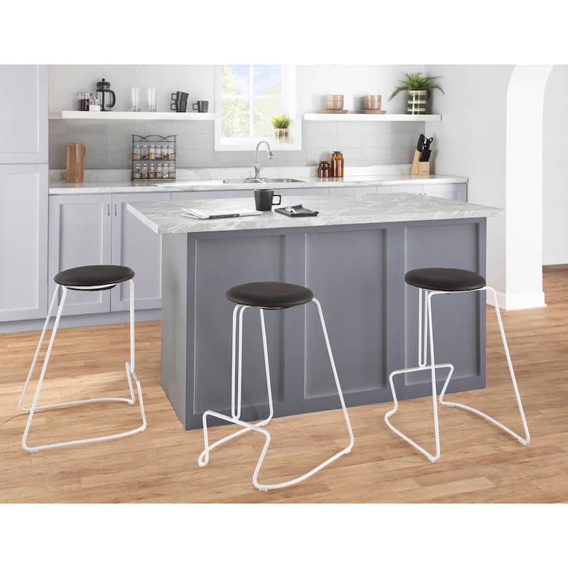 Finn Counter Stool in White Steel and Charcoall Fabric - Set of 2 - 19.5"Lx18"Wx25.75"H