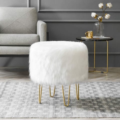 Silver Orchid Brody Round Faux Fur Hairpin Ottoman