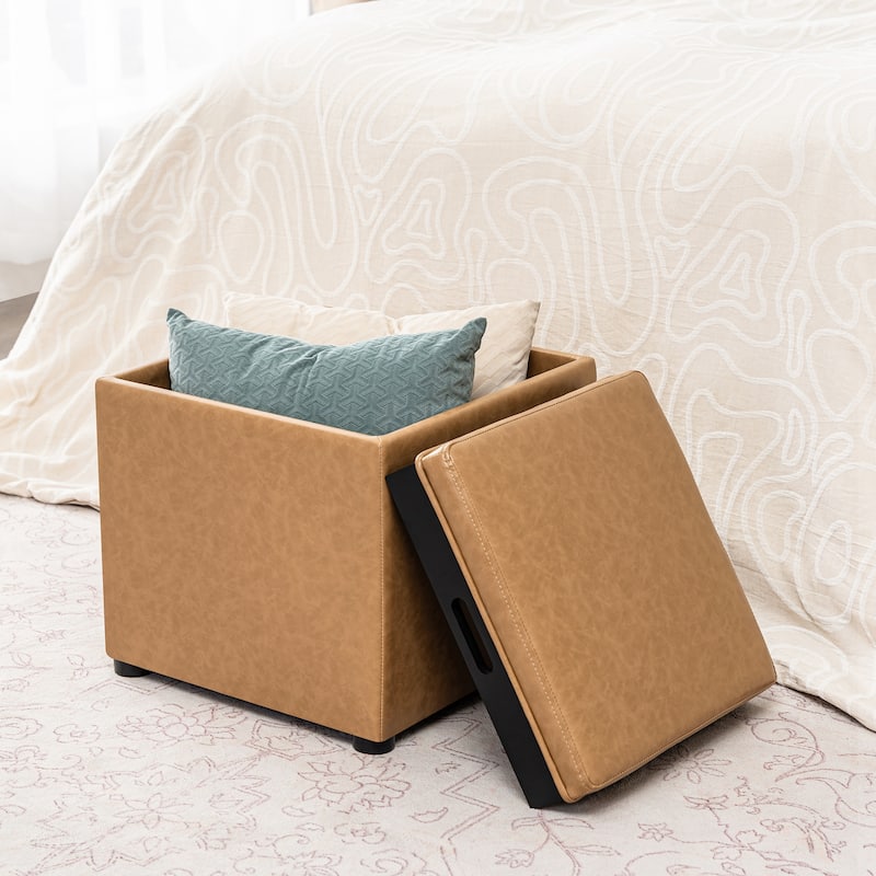 Adeco Storage Ottoman With Tray