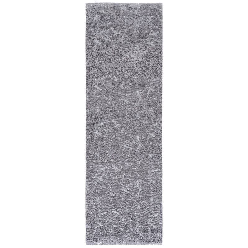 SAFAVIEH Faux Rabbit Fur Metallic Maiga Slip Resistant Rug - 2'6" x 8' Runner - Grey/Silver