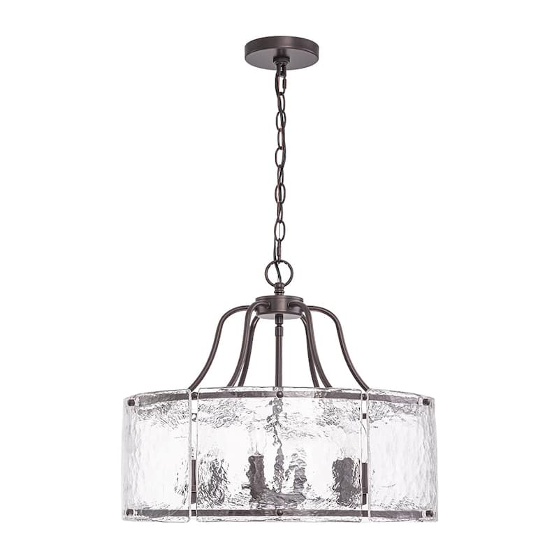 Modern 6-Light Clear Rippled Glass Lantern Pendant For Kitchen Island