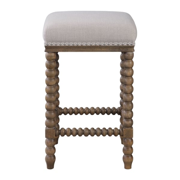 slide 2 of 5, Uttermost Pryce 15" Wide Wooden Upholstered Counter Stool with Soft Ivory