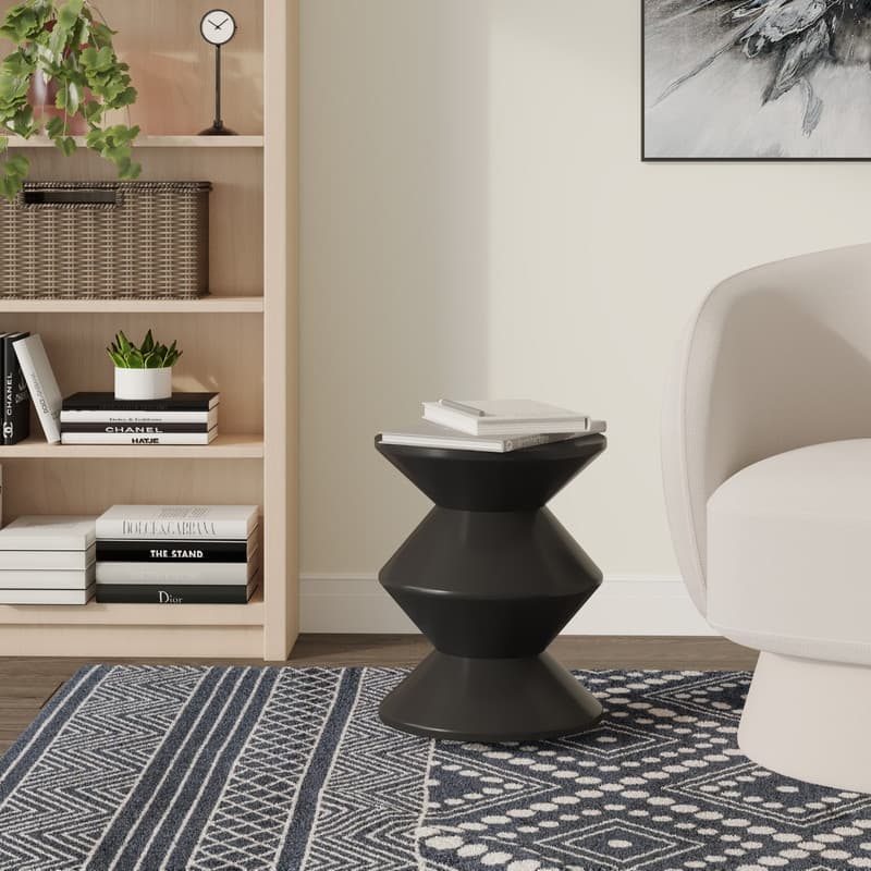 Round Side Table in ABS Plastic with Double-Hourglass Design End Table For Indoor and Outdoor
