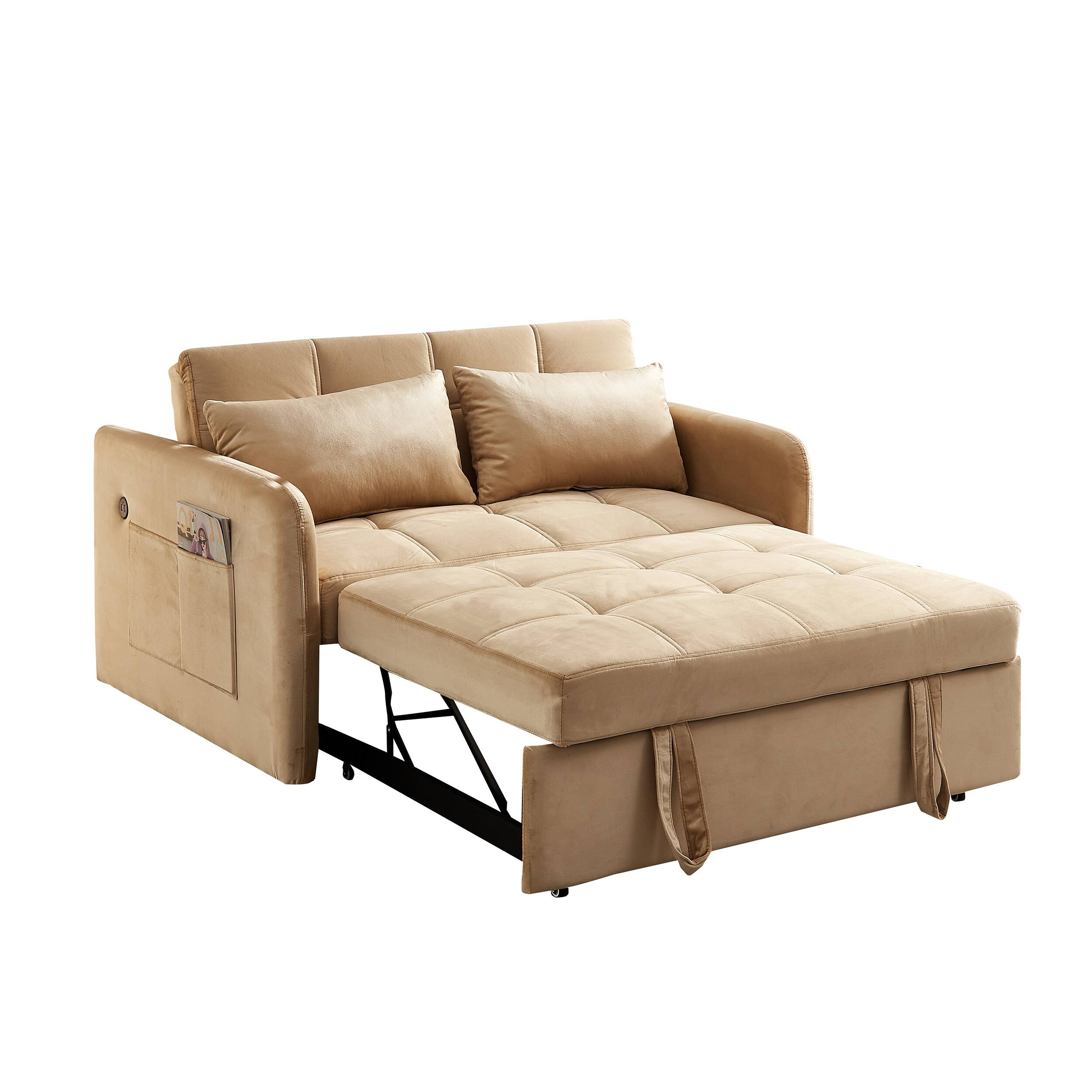 Velvet Loveseat Sofa Bed Convertible Twins Pull out Sleeper Sofa Bed