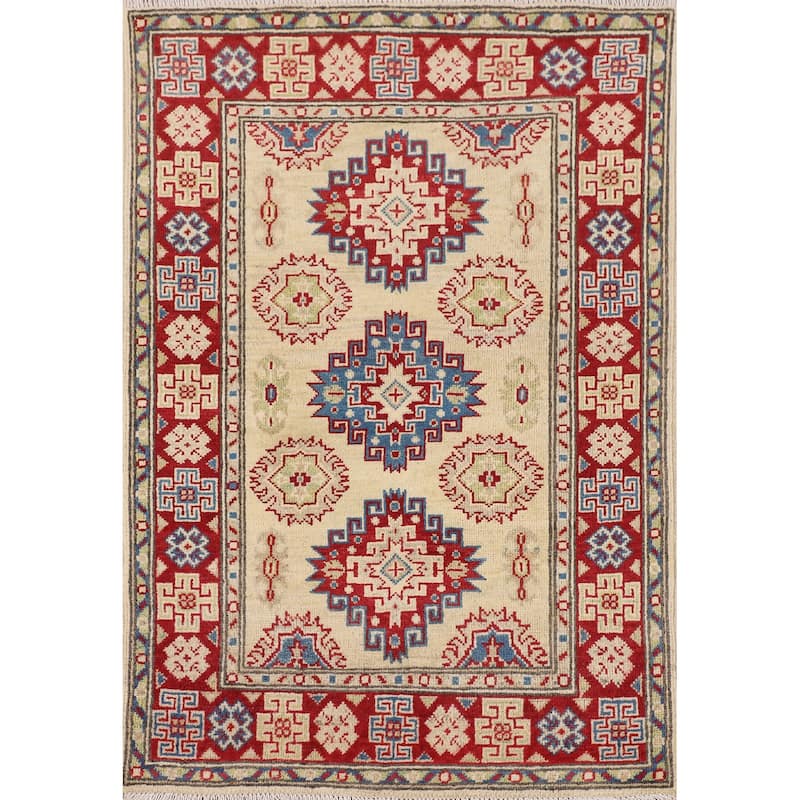 Beige Traditional Kazak Foyer Rug Hand-Knotted Wool Carpet - 2'9" x 4'0"
