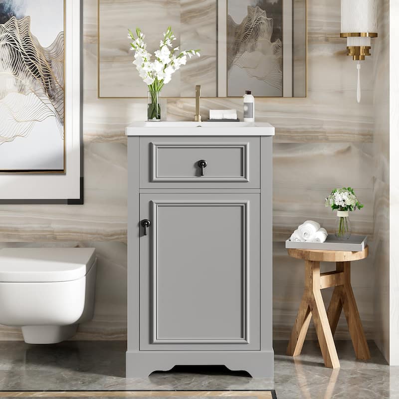 GDFStudio - Lisa Wood & Ceramic 20" Bathroom Vanity with Sink, Soft-Close Door & Storage Rack