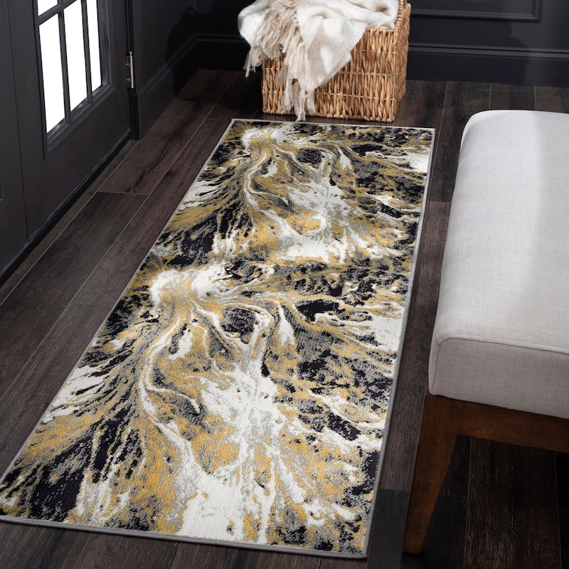 Eternal Industrial Abstract Indoor Area Rug - Yellow/Cream - 2'3'' x 7'3''