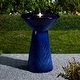 preview thumbnail 35 of 40, Glitzhome 27.5"H Two Birds Embossed Pedestal Ceramic LED Birdbath Fountain with Pump Blue