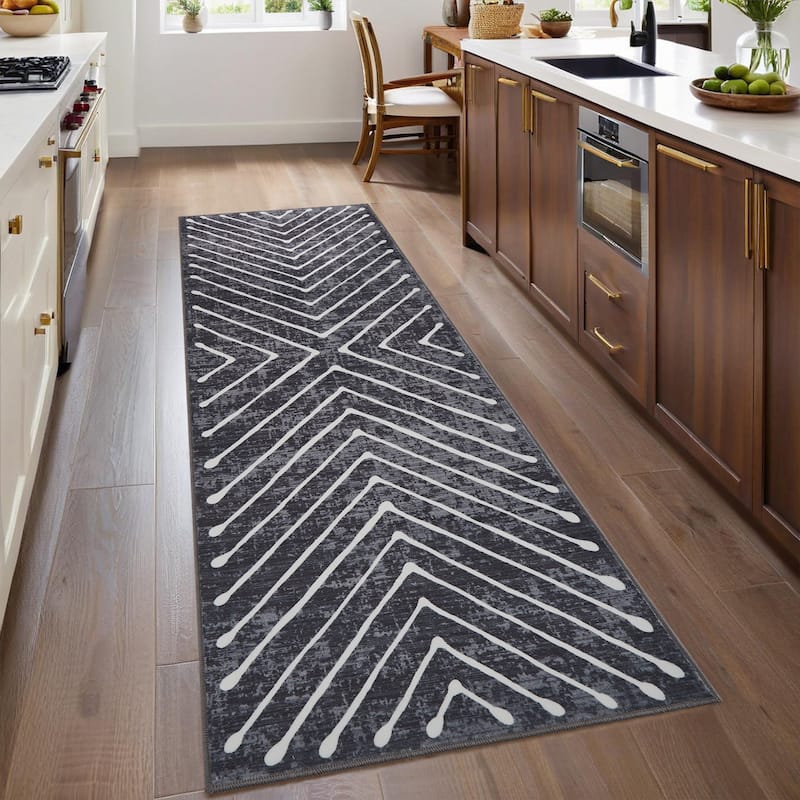 Modern Geometric Area Rug Farmhouse Stripe Area Rug Living Room Stain Resistant Non-Slip Carpet for Bedroom Dining Room