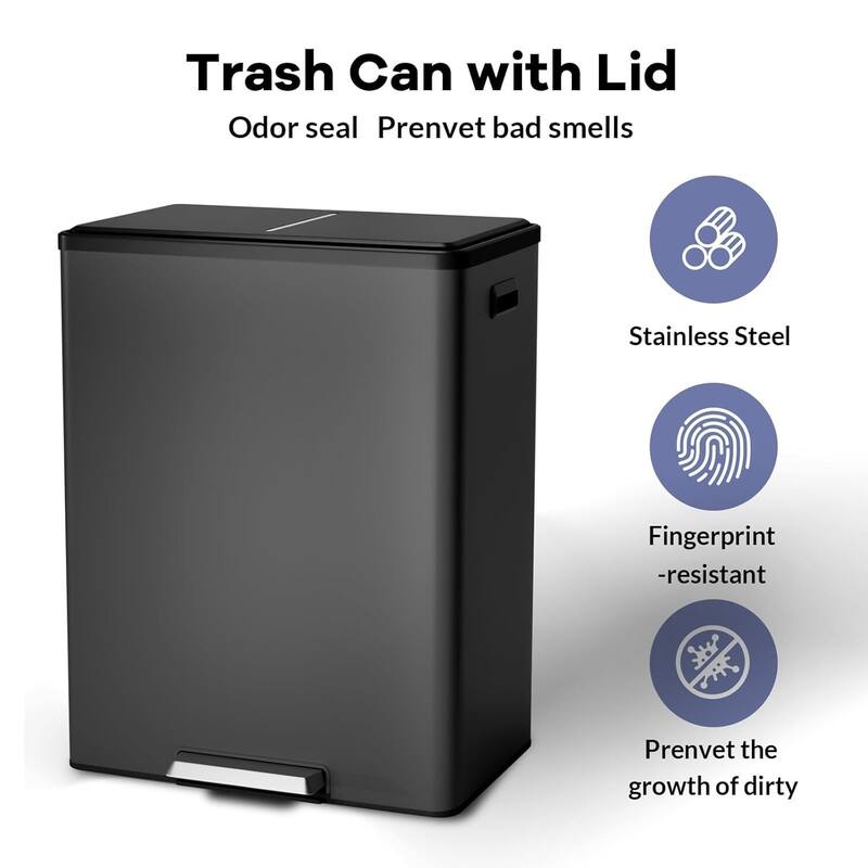 2x8 Gal Dual Compartment Step Trash Can for Kitchen Home Office