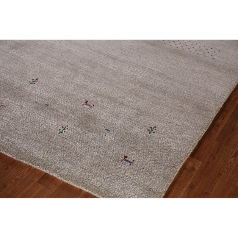 Modern Tribal Gabbeh Indian Area Rug Handmade Grey Wool Carpet - 5'3" x 7'7"
