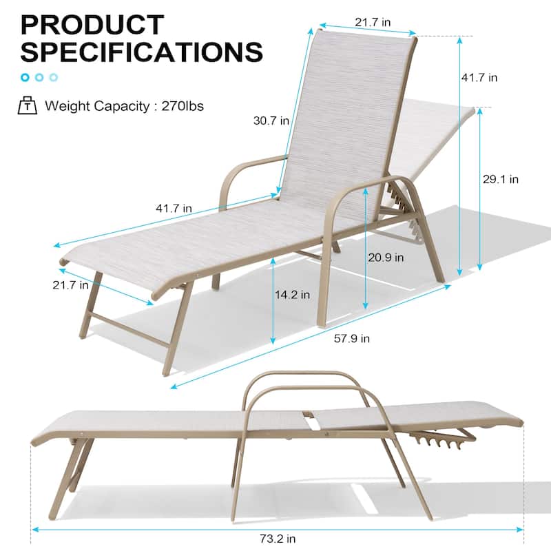 4PCS Outdoor Chaise Lounges Chair Aluminum with Adjustable Backrest