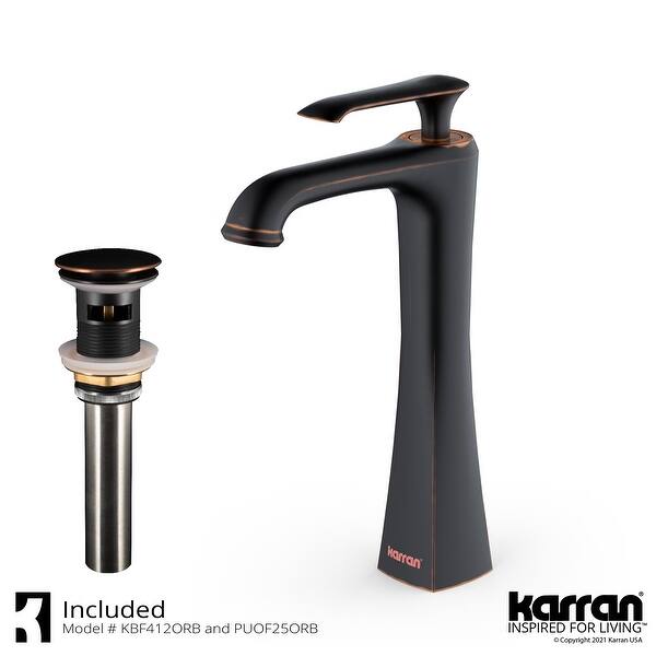 slide 2 of 31, Karran Woodburn Single Hole Single Handle Vessel Bathroom Faucet with Matching Pop-Up Drain Oil Rubbed Bronze