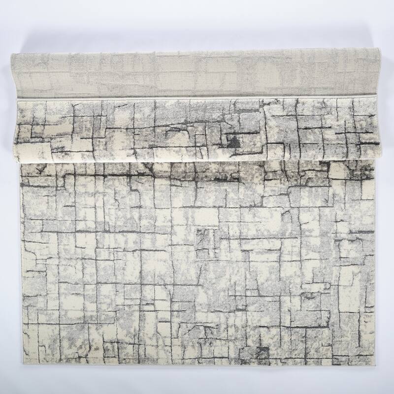 Intense Collection Transitional Light Grey/Bone Abstract Area Rug