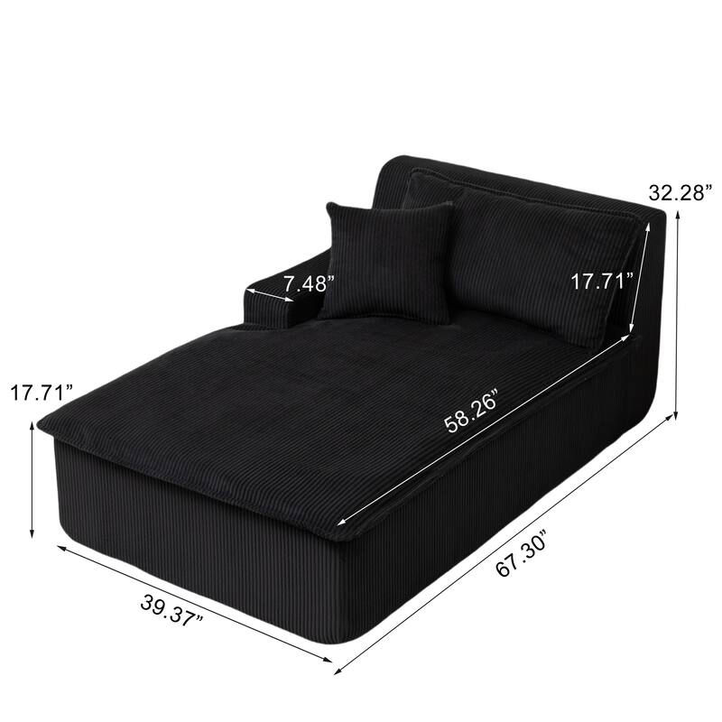 Oversized Chaise Lounge Chair, Upholstered Sofa Bed for Living Room, Corduroy Sleeper Couch Comfy Recliner Bedroom Reading Seat