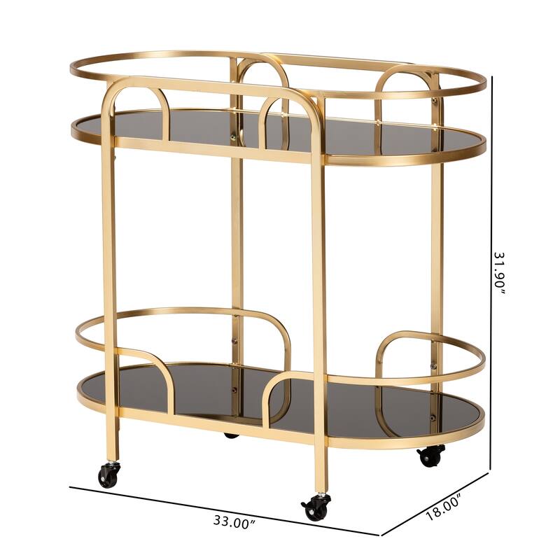 Leighton Contemporary Glam and Luxe Gold Metal and Tempered Glass 2-Tier Wine Cart