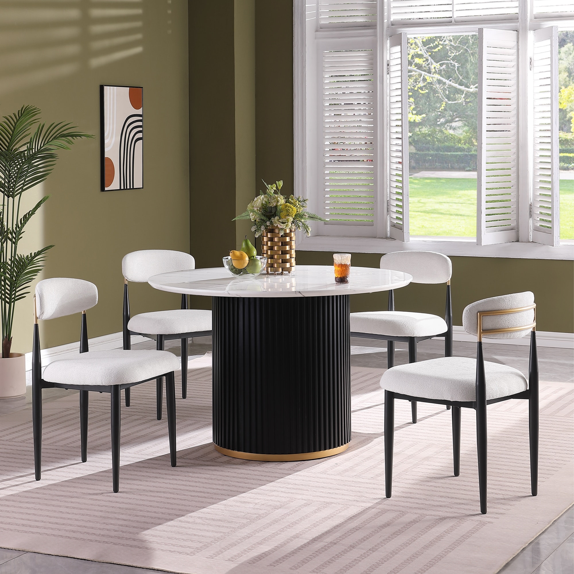 5-Piece Round Dining Table Set with 4 Dining Chairs