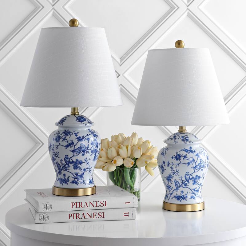 Choi 22" Chinoiserie Table Lamp, Blue/White (Set of 2) by JONATHAN Y