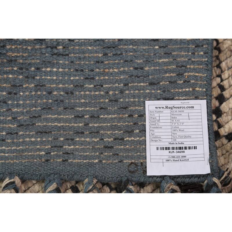 Beige Moroccan Oriental Foyer Rug Hand-Knotted Wool Carpet - 2'0"x 3'0"