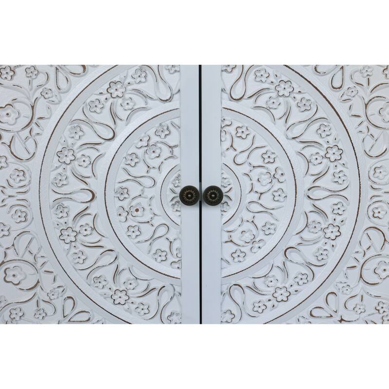 Buffet Cabinet Accent Cabinet with 4 Carved Doors, Wood Sideboard Storage Cabinet with Adjustable Shelves