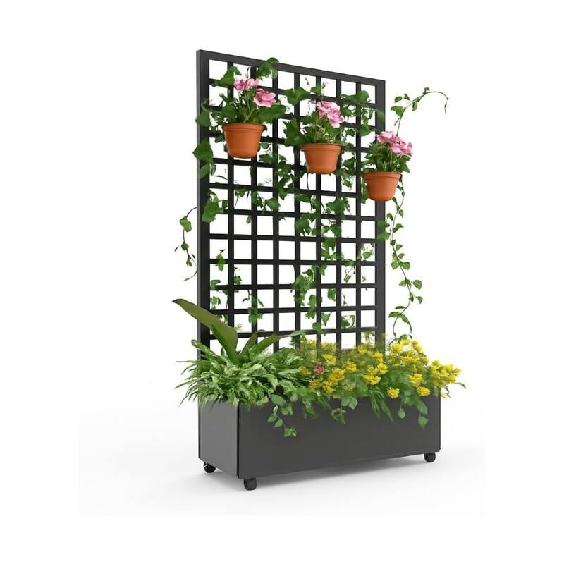47x15.7x72Inch Large Galvanized Steel Raised Garden Bed with Trellis and Wheels Planter Box - Small
