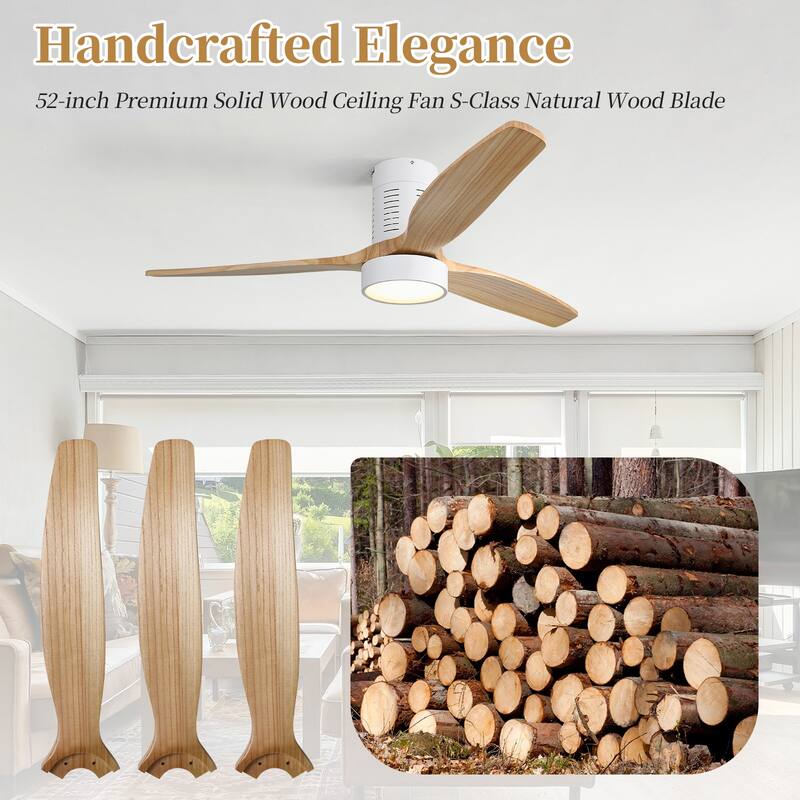 Sofucor 52" Indoor Wood Ceiling Fan Light with Remote, Integrated Light Optional