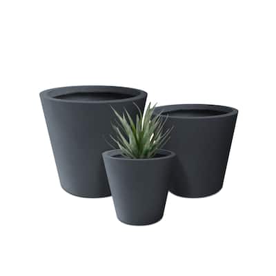 Kante Pure White Round Lightweight Concrete/Fiberglass Planters with Drainage Holes (Set of 3