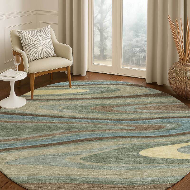 Machine Washable Indoor/ Outdoor Abstract Busey Chantille Rug