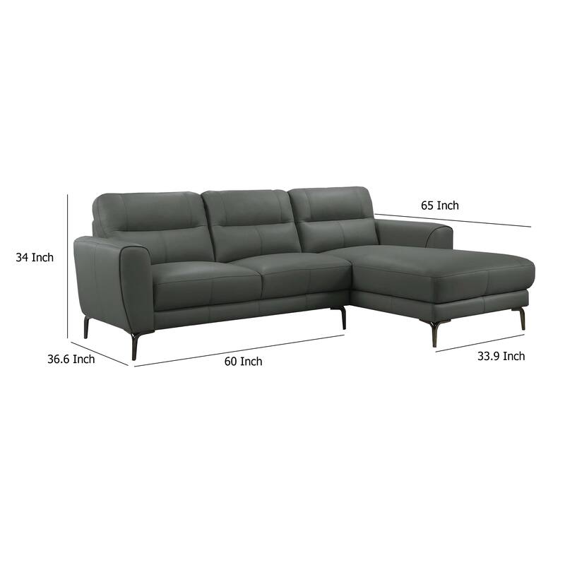 Hena 2pc Sectional Sofa w RAF Chaise, Modern Style, Gray Full Leather