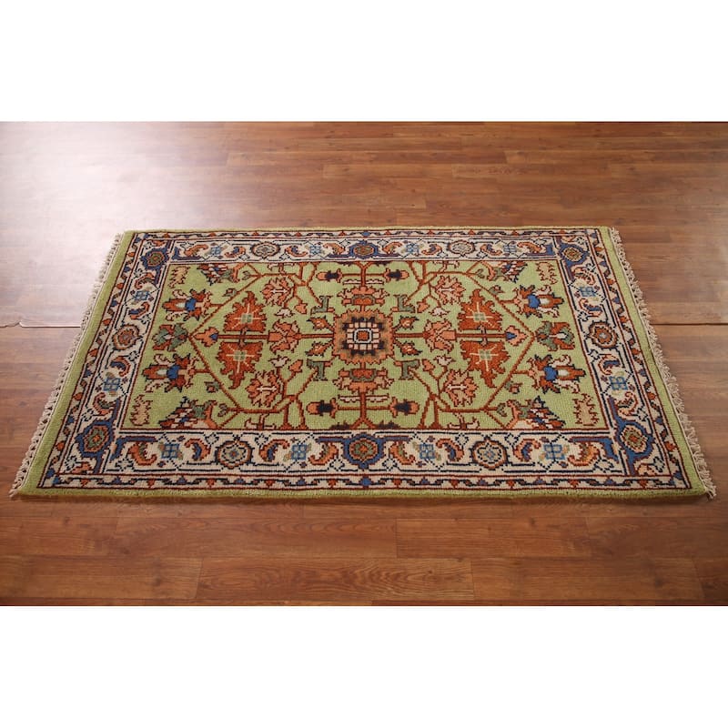 Light Green Oushak Accent Rug Hand-Knotted Wool Carpet - 2'11"x 4'11"