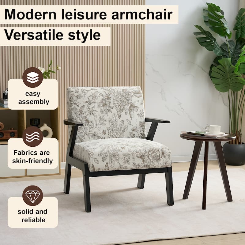 Upholstered Accent Chair, Lounge Arm Chair with Solid Wood Frame
