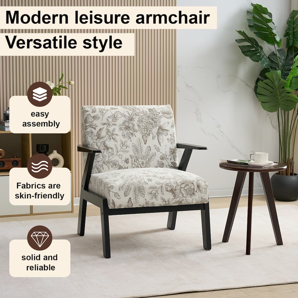 Upholstered Lounge Armchair, Ergonomic Single Sofa Chair, Reading Chair with Seat Cushion for Living Room, Study