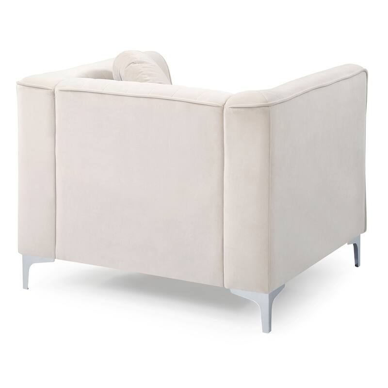 Channel Quilted Tufted Accent Chair with Round Throw Pillow - 40" - Beige