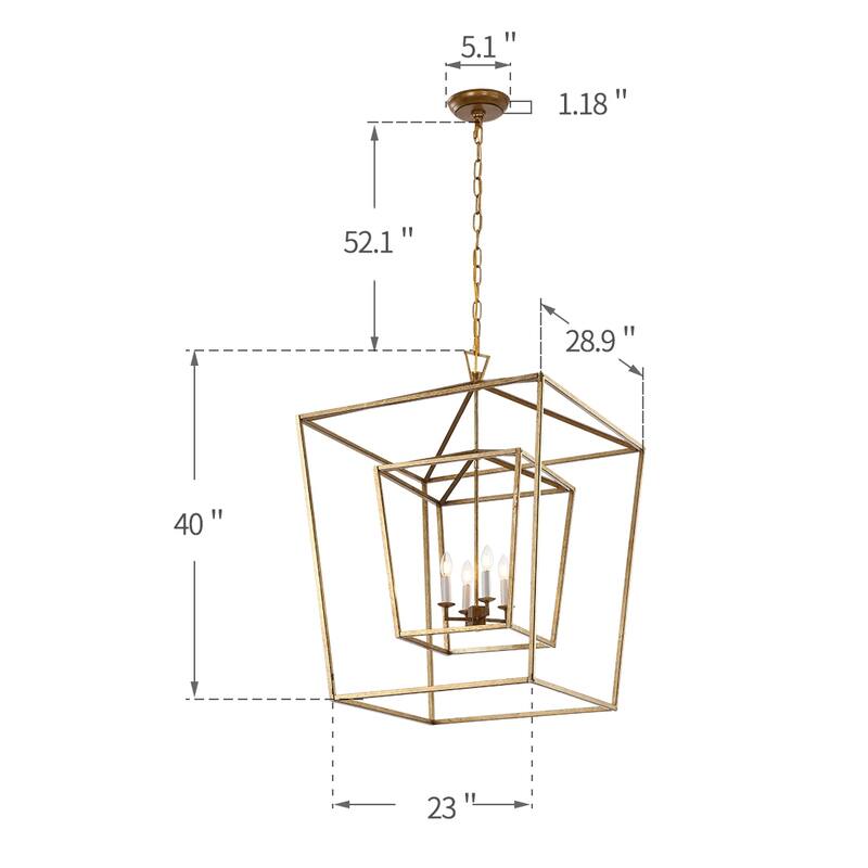 4 Light 29 inch Gilded Iron Extra Large Double Cage Lantern Pendant