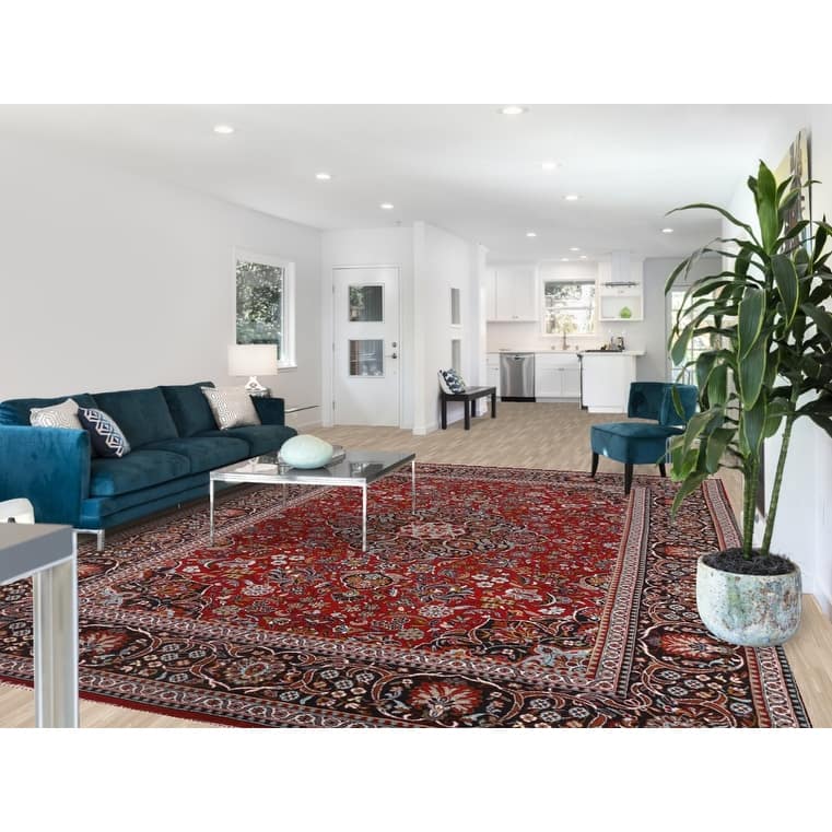 Floral Red Kashan Turkish Area Rug Machine-Made Oriental Carpet - 9'7" x 12'10"