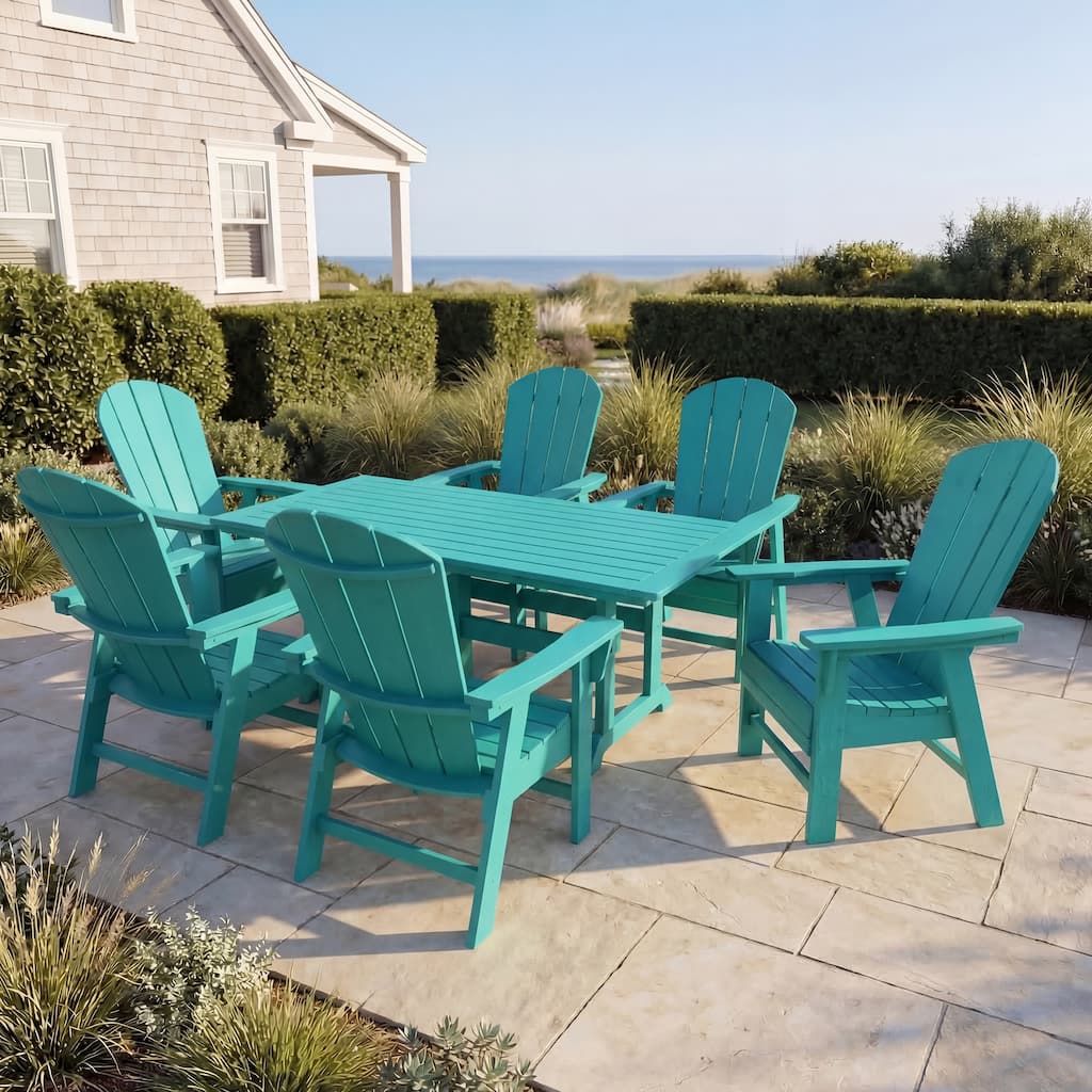 Laguna Hdpe All Weather Outdoor Patio Rectangular Adirondack Dining Chairs With Table (7-Piece Set)
