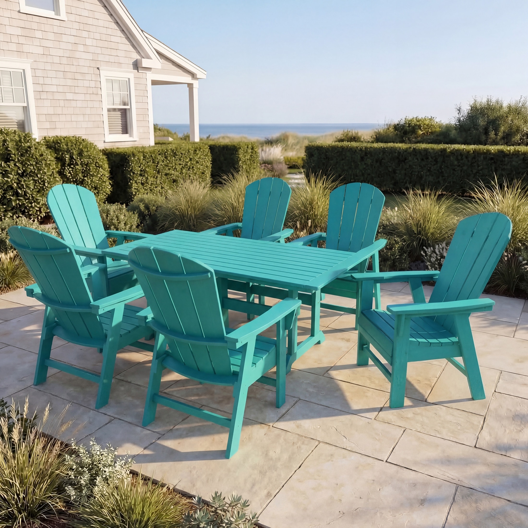 Laguna Hdpe All Weather Outdoor Patio Rectangular Adirondack Dining Chairs With Table (7-Piece Set)