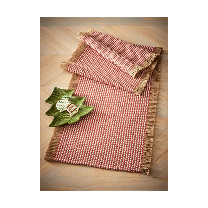Merry Stripe Jute Table Runner for Christmas Red Multi 72 x 17.5 in Spot Clean Holiday Decor
