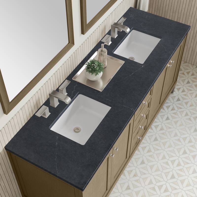 Chicago 72" Double Vanity, Walnut Whisper - Charcoal Soapstone
