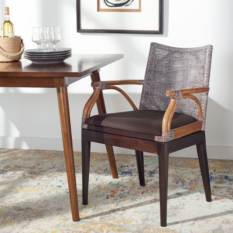 SAFAVIEH Gianni Tropical Coastal Cushion Arm Chair - 21.5" W x 23.5" L x 32.3" H