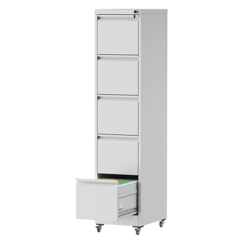 5 Drawer Metal Vertical File Cabinet with Lock on Wheels for Home Office,Heavy Duty Metal Storage Cabinet