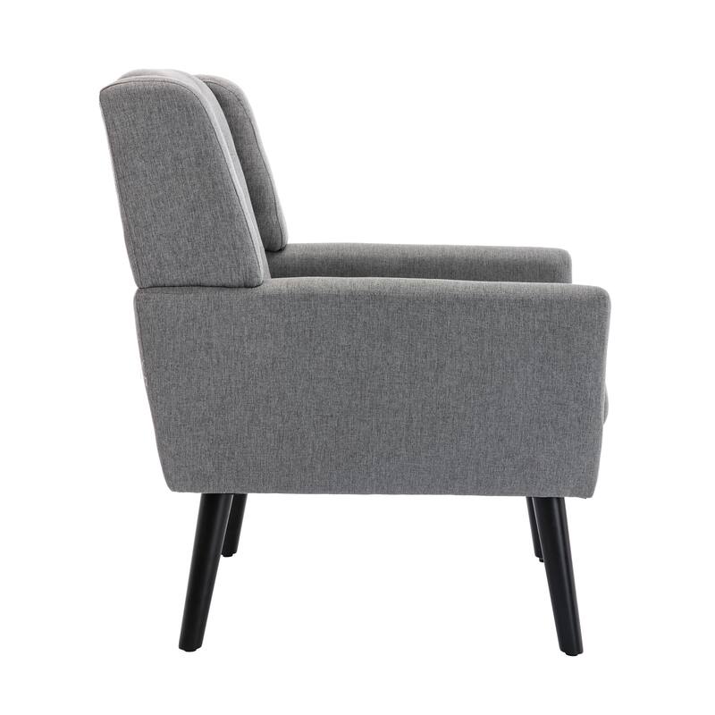 Light Gray Linen Modern 29.53" Upholstered Buttons Tufted Accent Chair with Black Solid Wood Legs