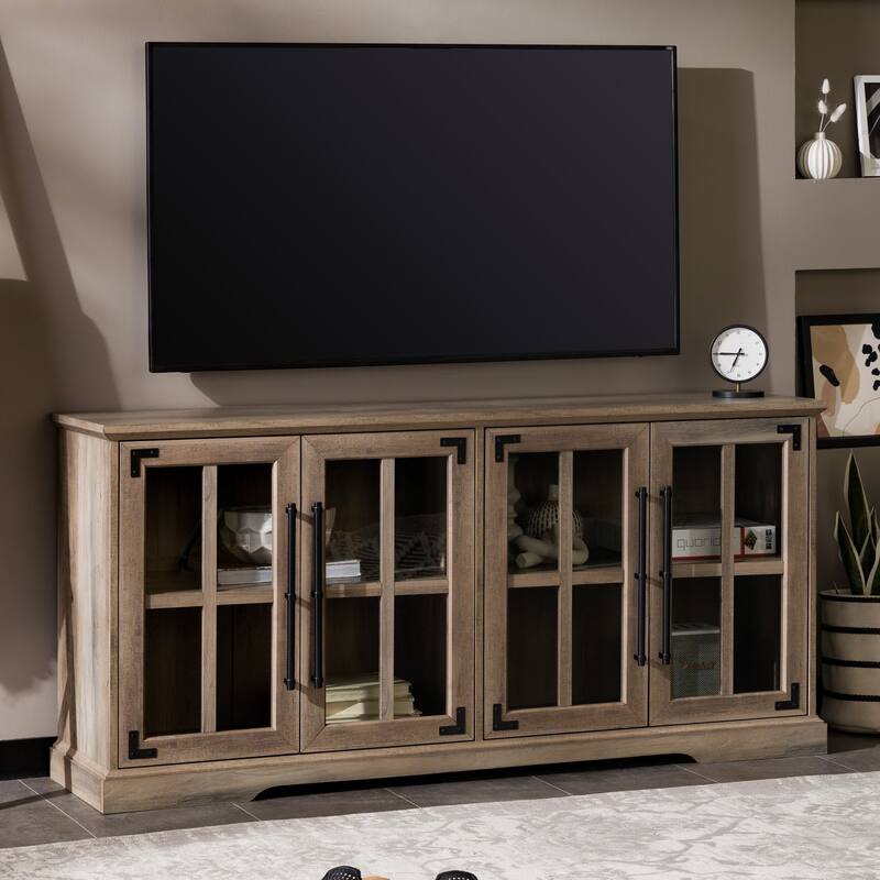 65" TV Stand with Windowpane Glass Doors - Modern Farmhouse Style and Adjustable Shelves