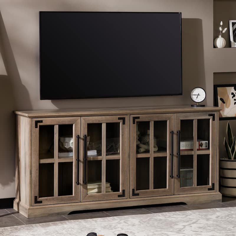 Rustic Windowpane Glass-Door TV Stand for TVs Up to 65" - Modern Farmhouse Design