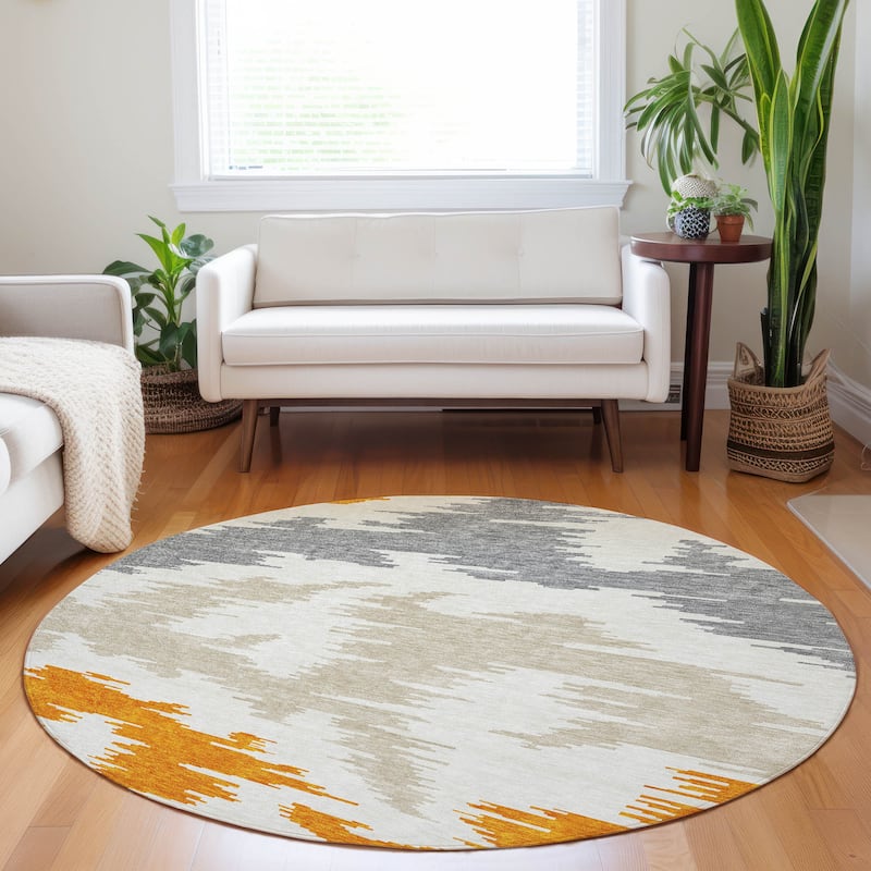 Premium Washable Super Soft Modern Chic Mayfield Rug - Orange - 8' x 8' - Round