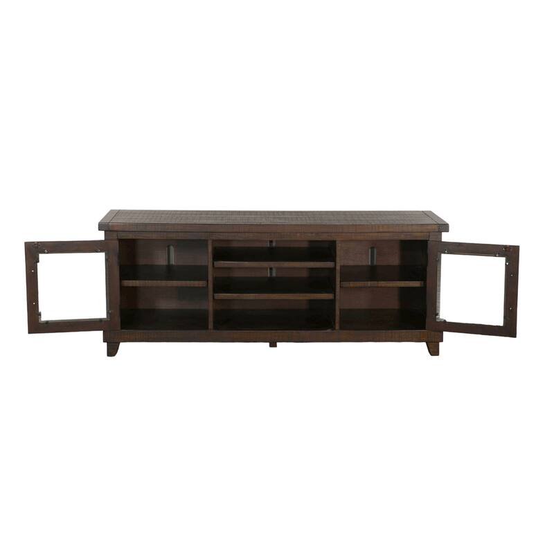 Anva TV Media Console, Shelves, Doors, Dark Brown Mahogany, 64 Inch