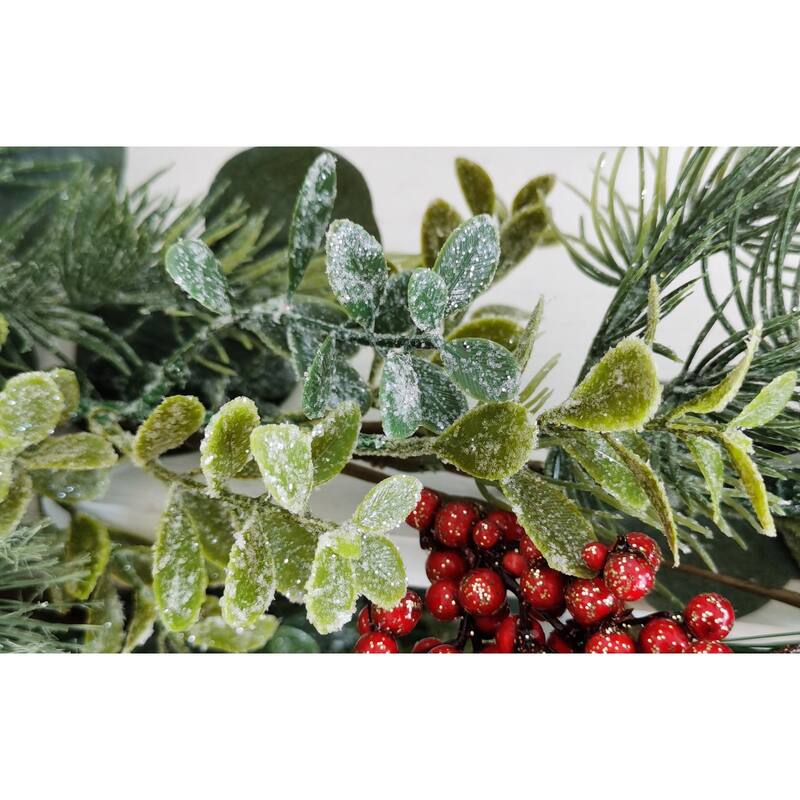 20" Pine Cone Grapevine Glitter Christmas Wreath with Bells - Green＆Red
