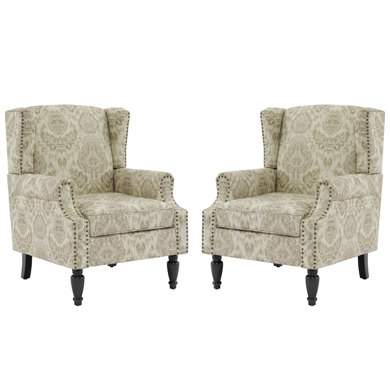 Upholstered Nailhead Trim Armchair Wingback Accent Chairs Set of 2